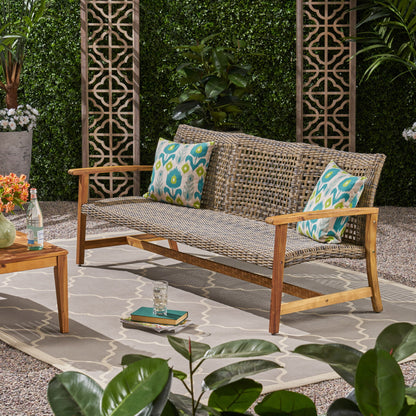 Outdoor 3 Seater Sofa With Rattan Cover - Gray Noble House