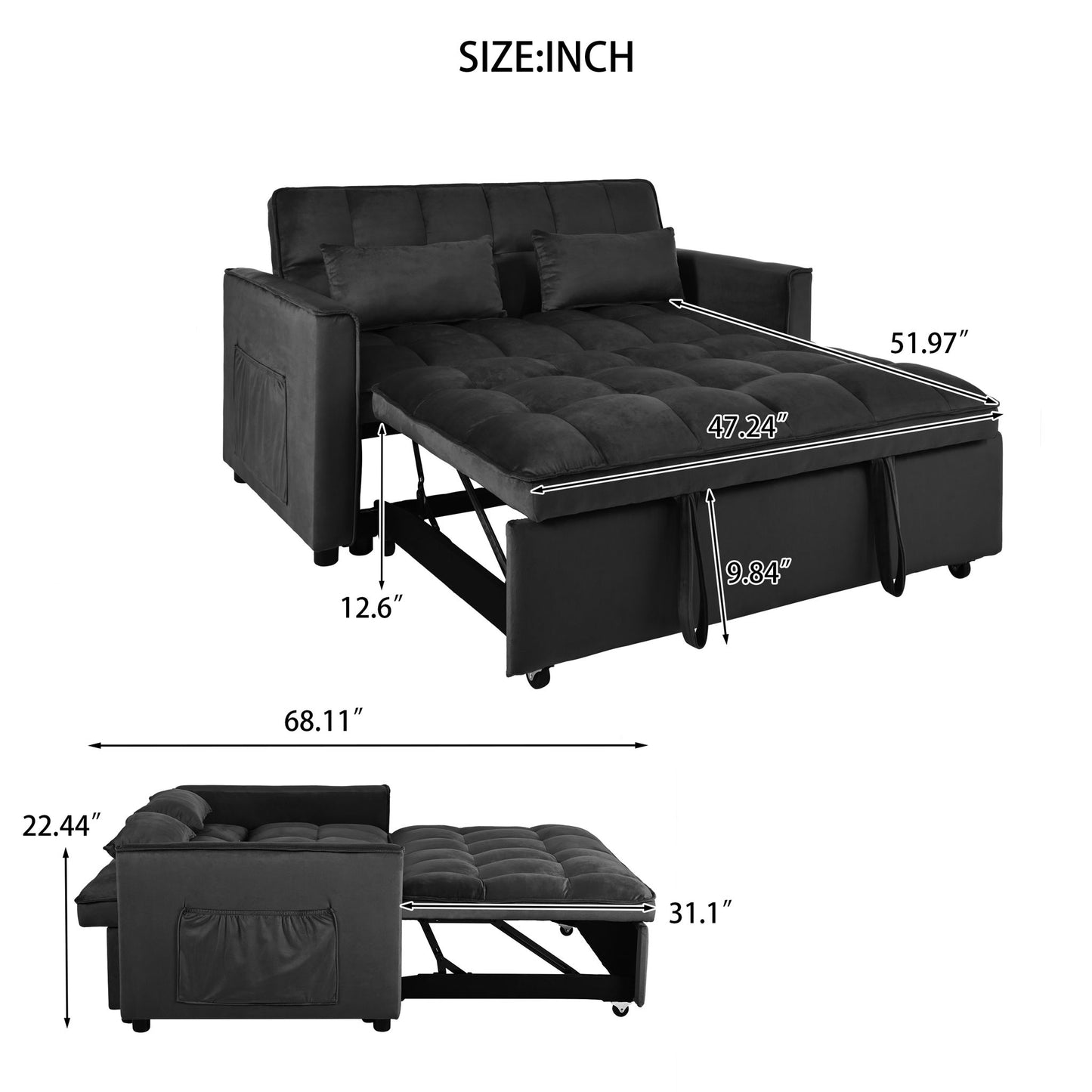 3 In 1 Pull Out Couch Convertible Sofa Bed With Reclining Backrest Home Essentials