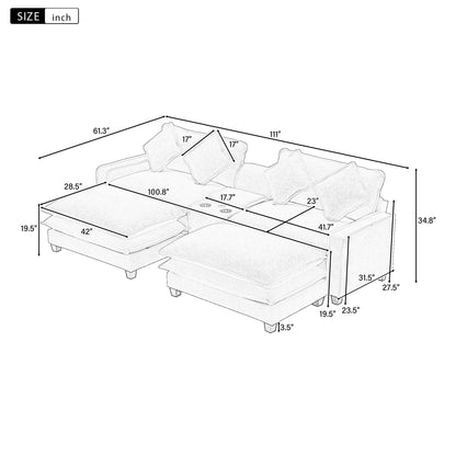 Sectional Sofa Chenille Upholstered Sofa With Two Removable Ottoman, Two USB Ports, Two Cup Holders And Large Storage Box For Living Room Hearth and Haven