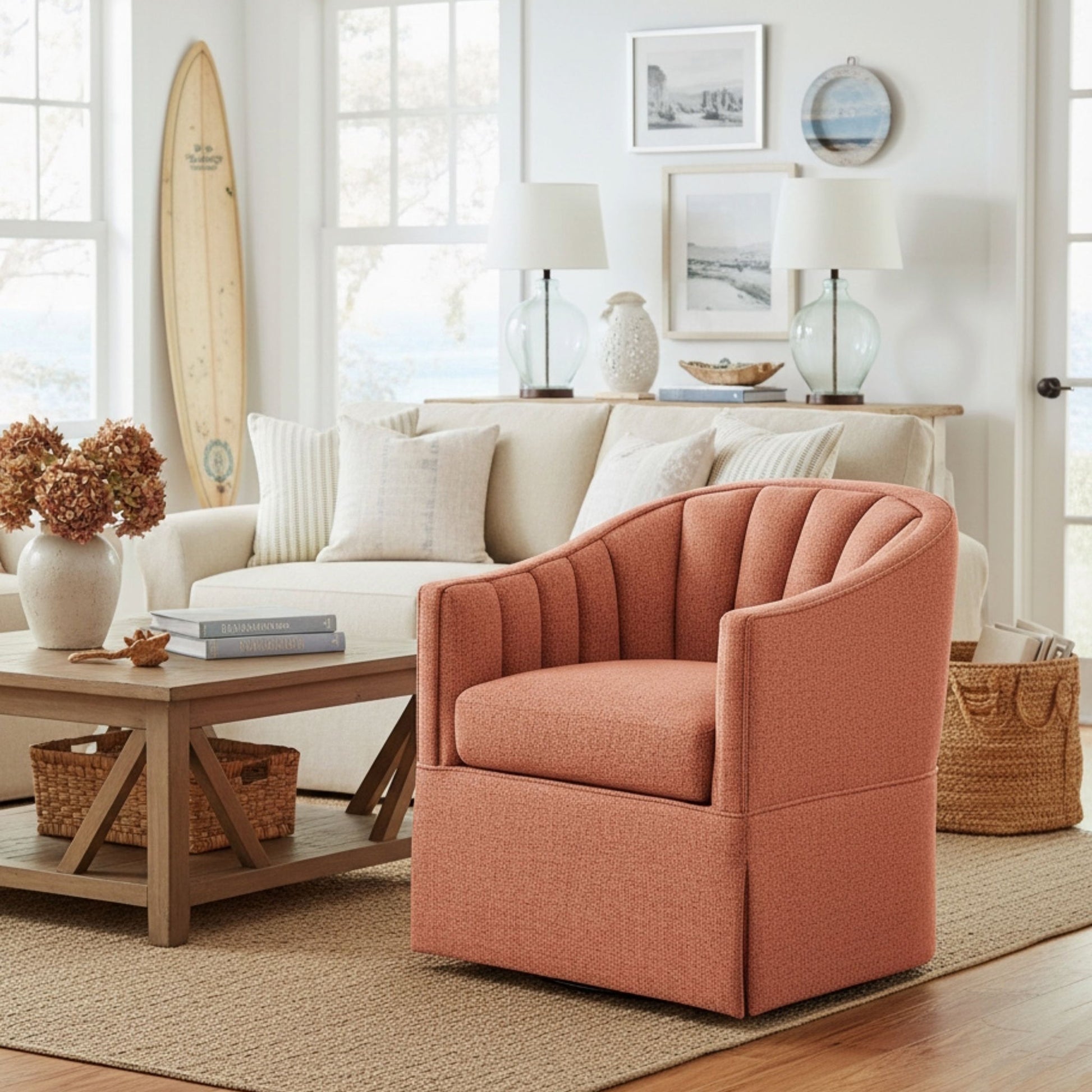 Solitude - Skirted Swivel Accent Chair With Hemp Like Ridgecrest Home
