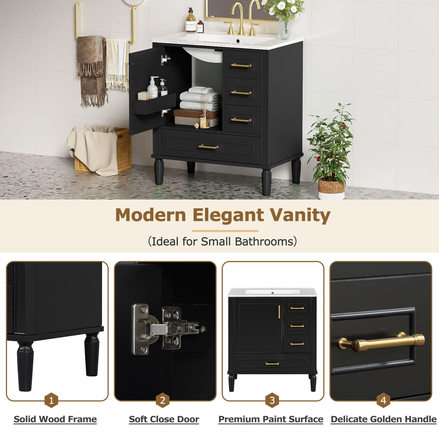 Traditional Bathroom Vanity Set With Soft Close Doors Hearth and Haven
