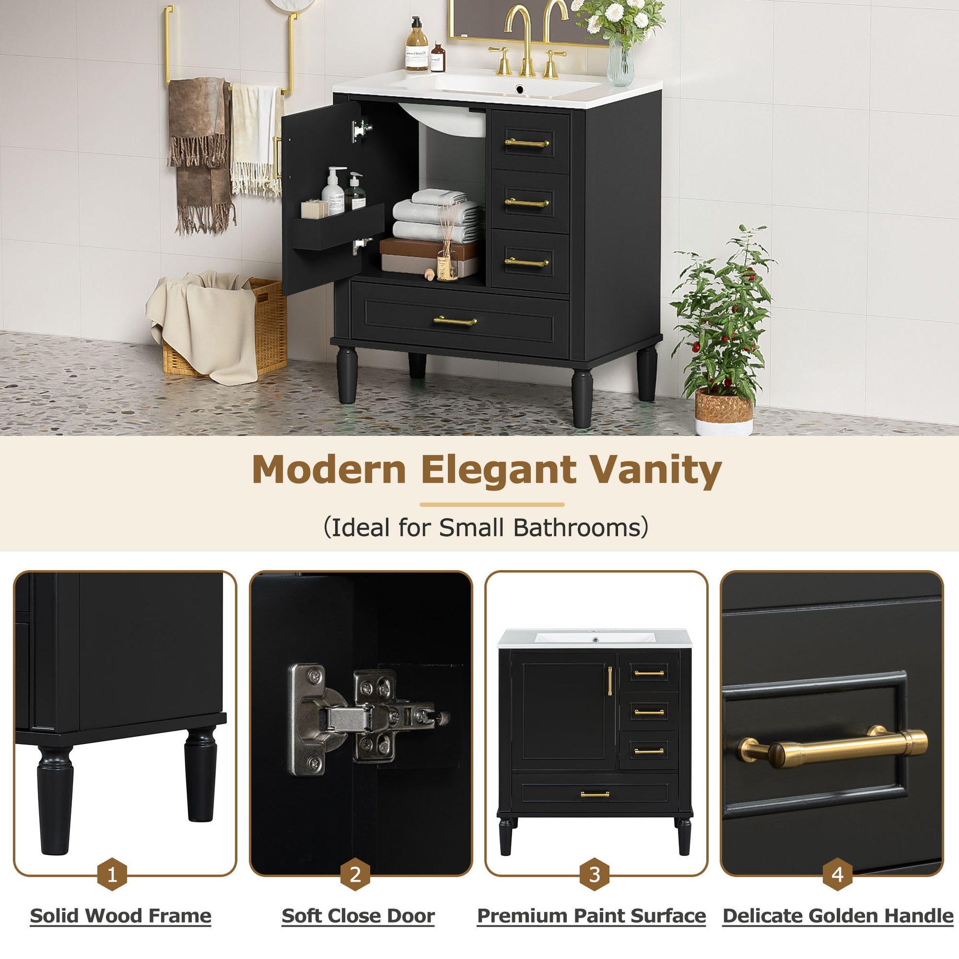 Traditional Bathroom Vanity Set With Soft Close Doors Hearth and Haven