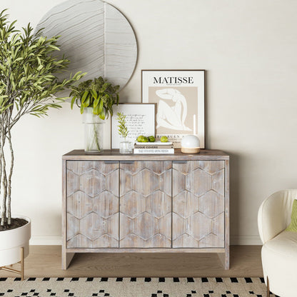 Accent Cabinet Farmhouse Style 4 Door Wooden Cabinet Sideboard Buffet Server Cabinet Storage Cabinet, For Living Room, Entryway, Hallway, Office, Kitchen And Dining Room Home Essentials