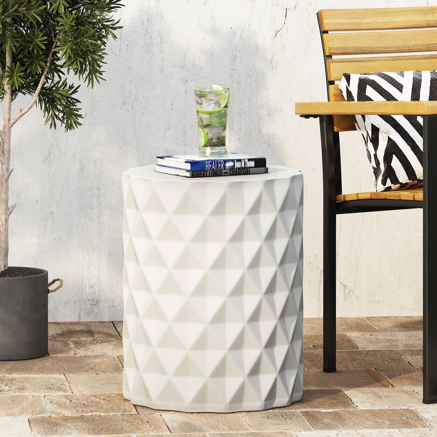 Outdoor Lightweight Concrete, Side Table - Antique White Noble House