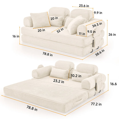 Convertible Sleeper Sofa With & Side Storage Pocket, Foldable Upholstered Couch For Living Room Home Essentials