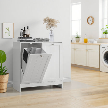 Tilted Laundry Hamper With Removable Basket, Hidden Laundry Hamper, Bathroom Storage Cabinet, Free Standing Organizer - White Home Essentials