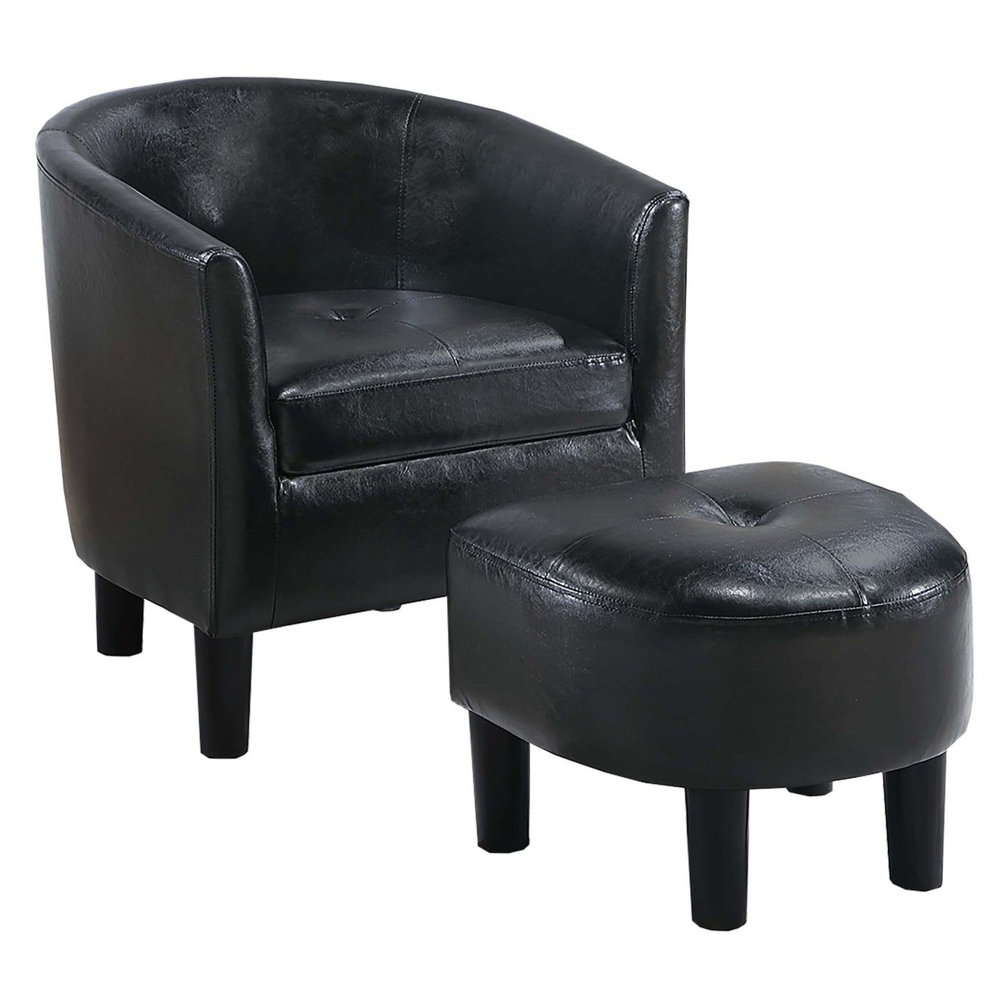 Accent Chair With Matching Ottoman Upholstered Round Backrest, Seating Set - Black Home Essentials
