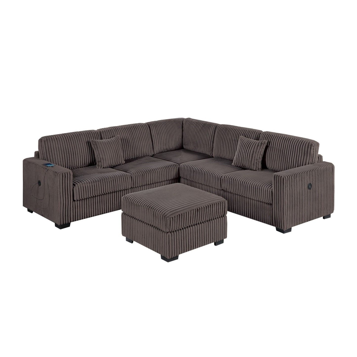 Upholstered L - Shaped 4 Piece Sectional Set With USB, Cocktail Ottoman Home Essentials
