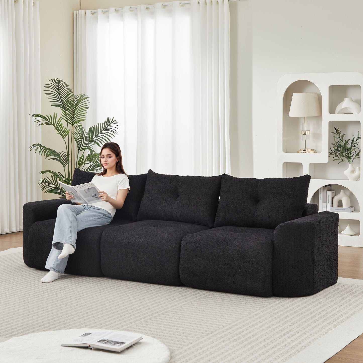 3 Seater With Thickened Armrests Sofa For Living Room Home Essentials