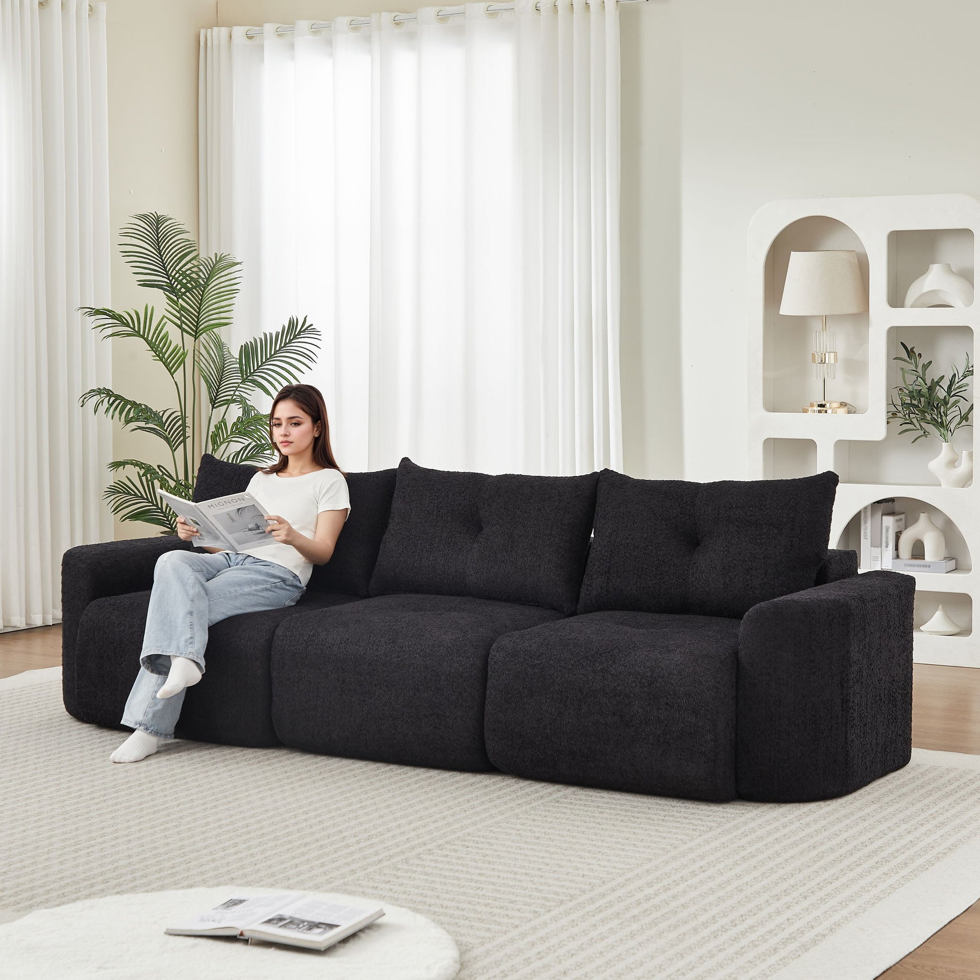 3 Seater With Thickened Armrests Sofa For Living Room Home Essentials