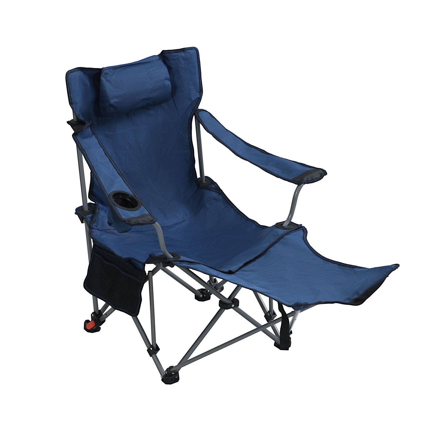 Outdoor Camping Chair With 3 Level Reclining, Side Pockets & Cup Holder, Folding With Carry Bag - Dark Blue Home Essentials