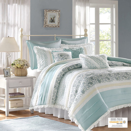 Dawn - Queen - 9 Piece Comforter Set - Blue