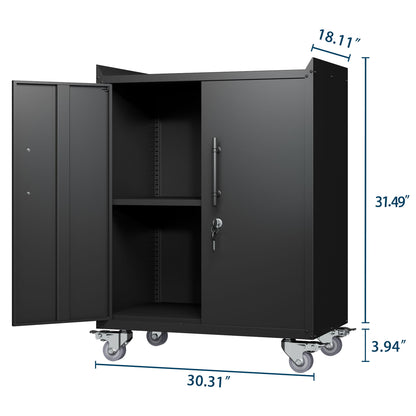 2 Door Tool Cabinets For Garage, Lockable Garage Storage Cabinet, Locking Storage Cabinet With Wheels, Rolling Tool Chest - Black Daily Nest