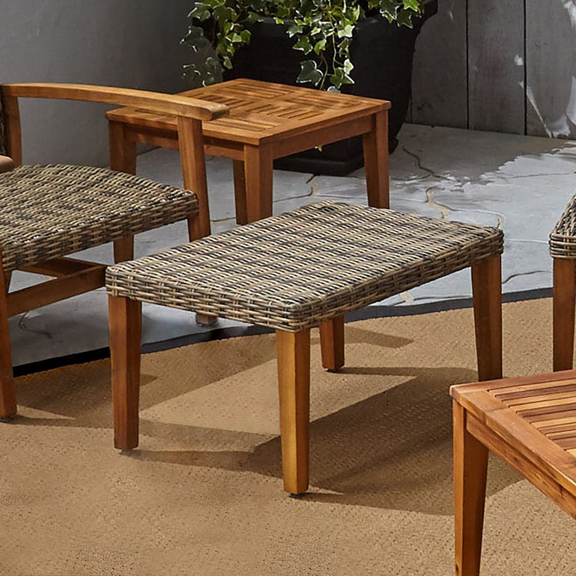 Outdoor Rattan Wicker Ottomans - Gray Noble House