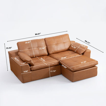 L - Shaped Modular 2 Seater Sofa With Movable Ottoman And High Density Sponge Cushions For Living Room Home Essentials