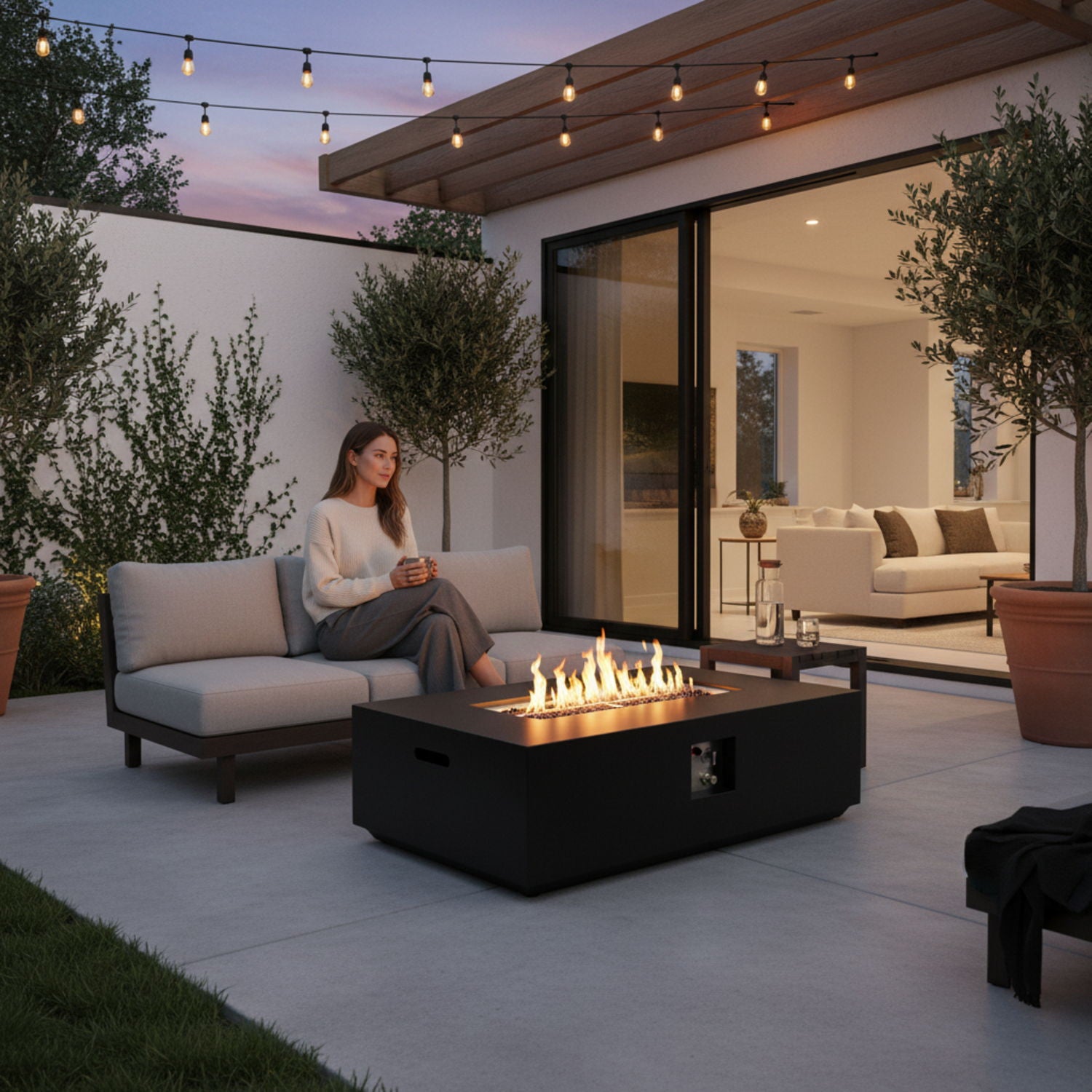 Propane / Natural Gas Fire Pit Table, 50,000 BTU - Charcoal LSI Patio Furniture