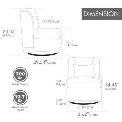 Wide Modern Chenille Cushioned Armless Metal Base 360° Swivel Chair With Pillow Home Essentials