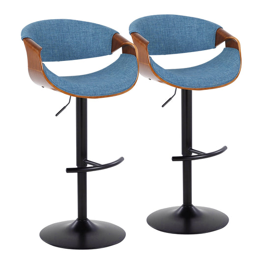 Curvo - Mid Century Modern Adjustable Barstool With Swivel & Rounded T Footrest (Set of 2) Lumi Source