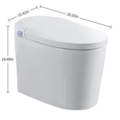 Tankless Smart Toilet With Bidet Built In, 1 Piece, Auto Flush, Auto Open / Close, Heated Seat, Bubble Wash, Warm Water And Dry, Adjustable Temp, Remote Control Side Know - White Daily Nest