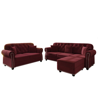 Upholstered Sofa Set With Nailhead Trim And Rolled Armrests, Includes Pillows Home Essentials
