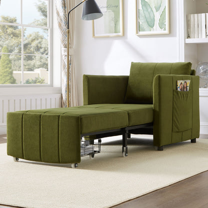 Upholstered Convertible Sleeper Sofa With 5 Position Backrest, Side Pockets, Storage Hearth and Haven