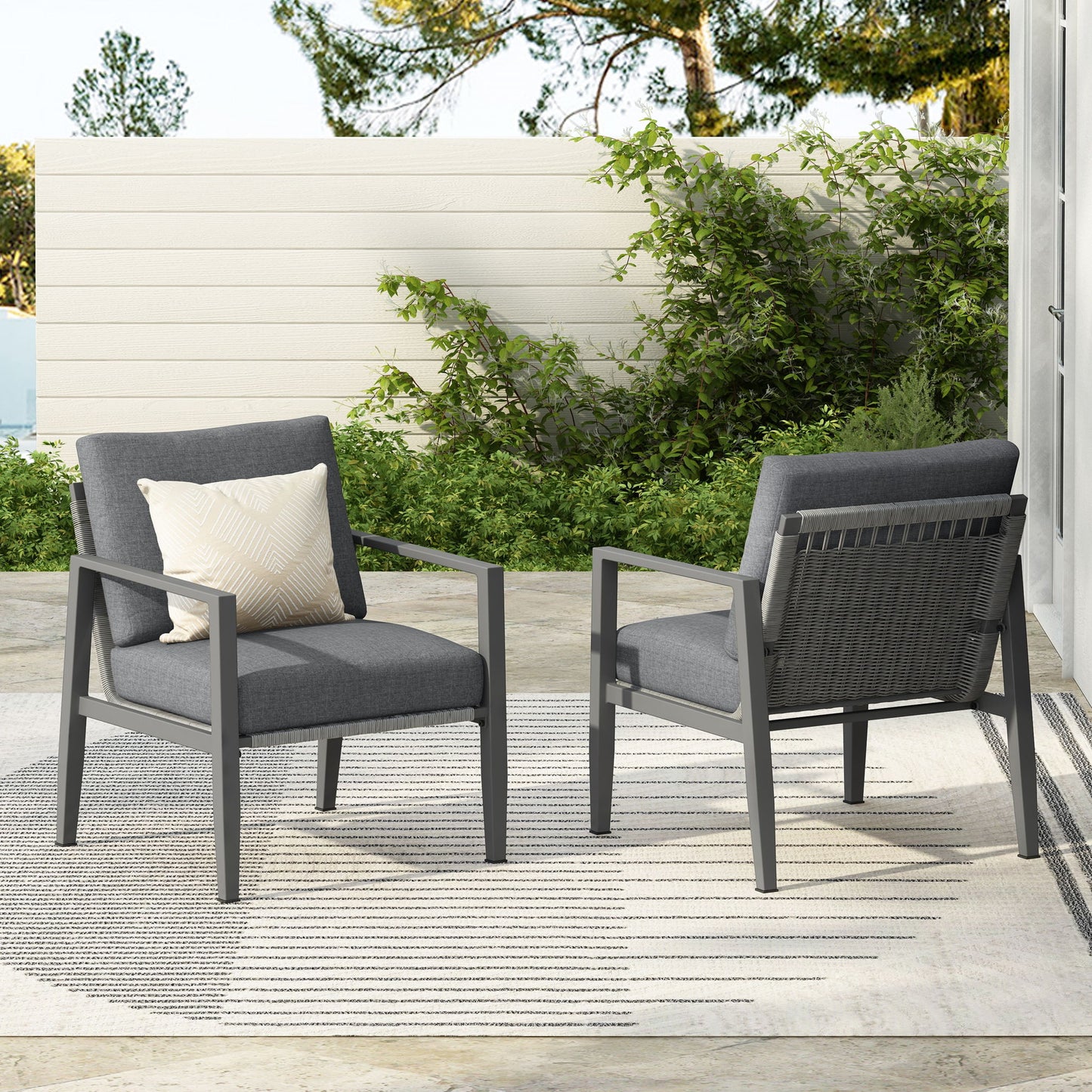 Modern Lounge Chair With Rope Accents And Cushions Noble House