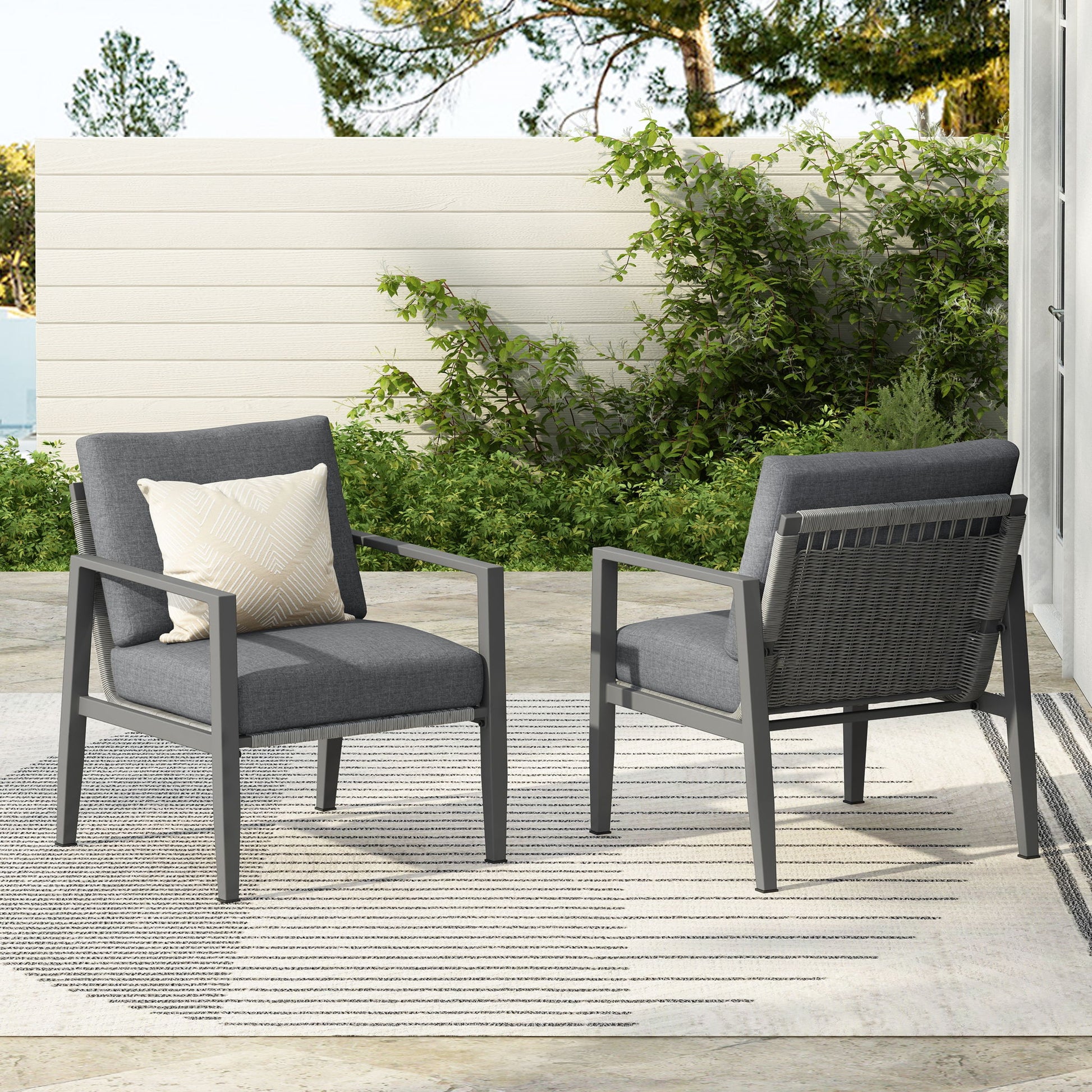 Modern Lounge Chair With Rope Accents And Cushions Noble House