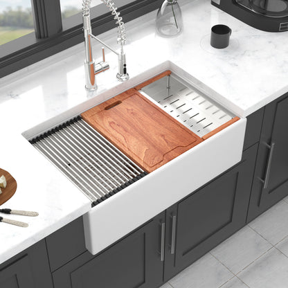 Farmhouse Sink Workstation, Ceramic Single Bowl With Accessories Daily Nest