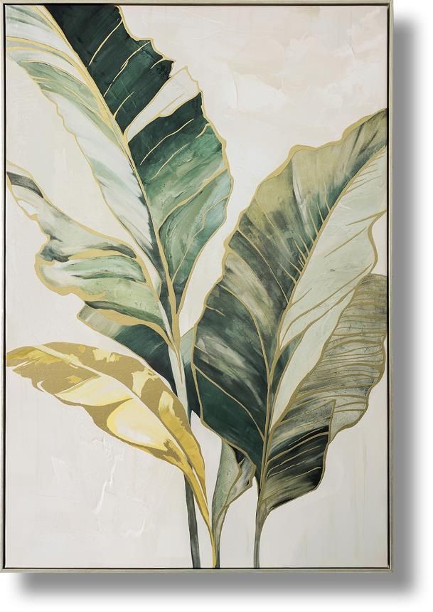Verdant Gilded Leaves - 33" x 48" Framed Wall Art Classy Living