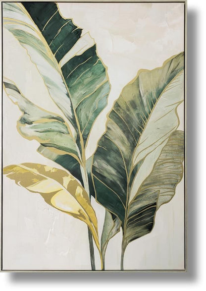 Verdant Gilded Leaves - 33" x 48" Framed Wall Art Classy Living