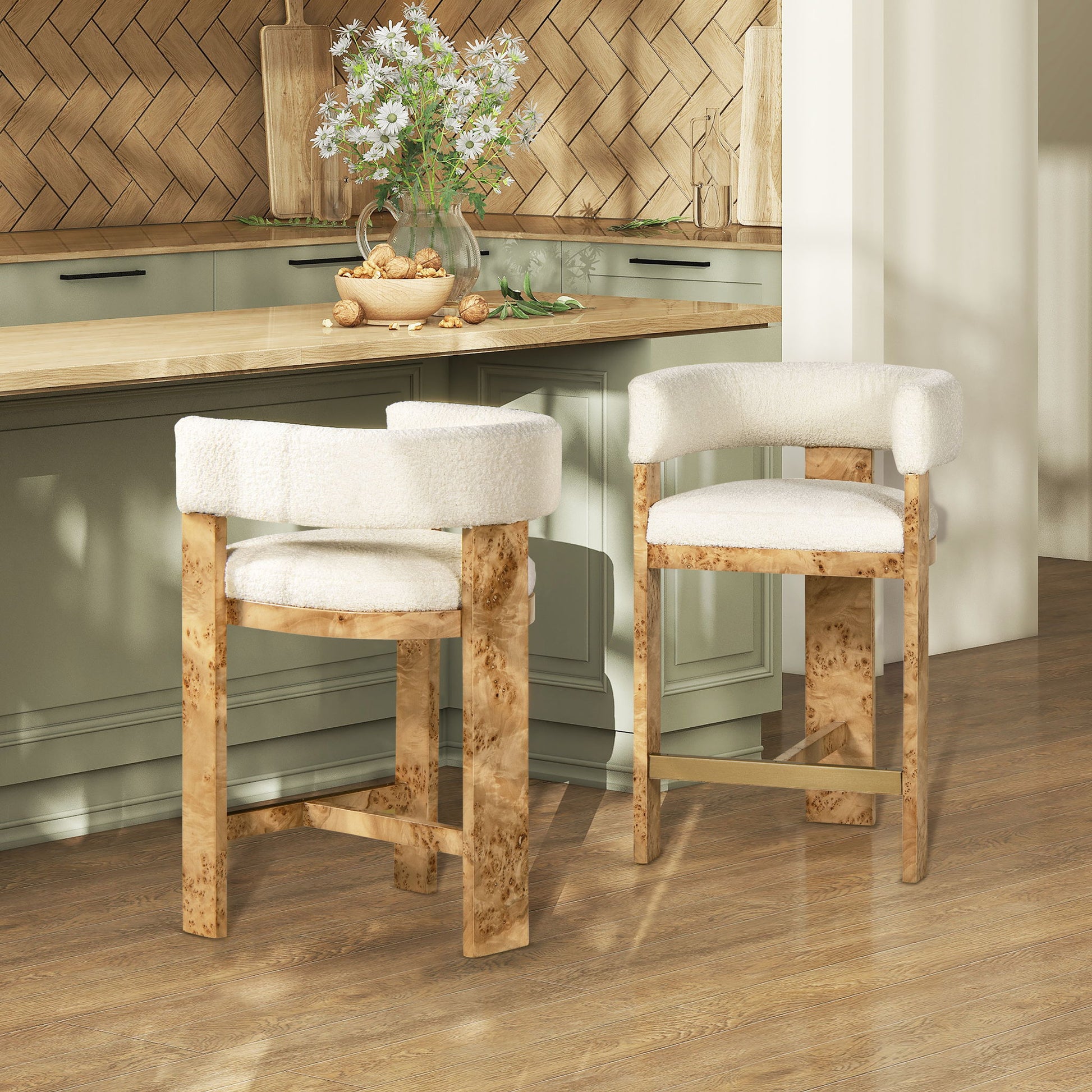 Vavona - Burl Upholstered Barrel Back Counter Height Bar Stool - Polar Off White Jennifer Taylor Home