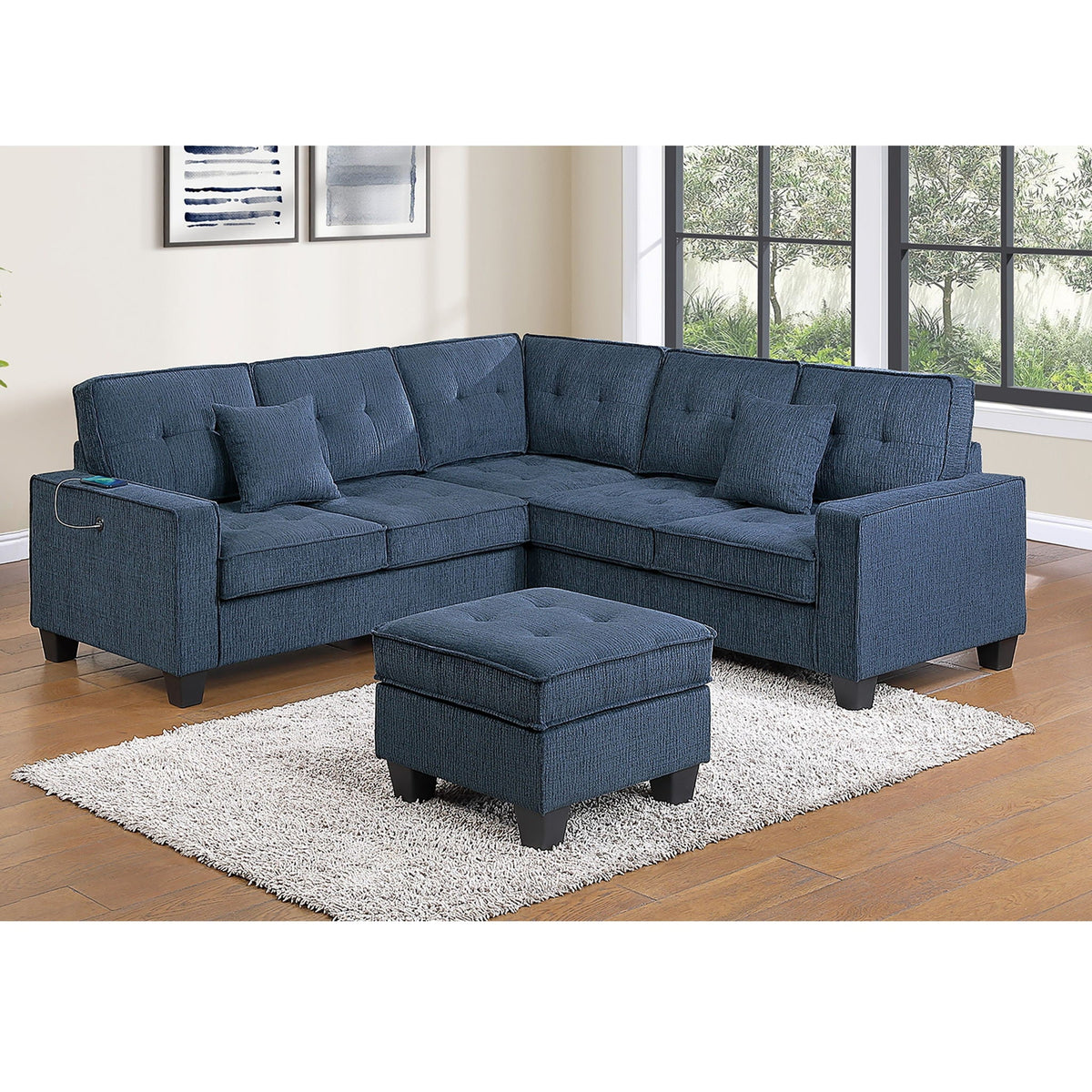 Sectional Set With Corner Wedge Ottoman USB Port Home Essentials