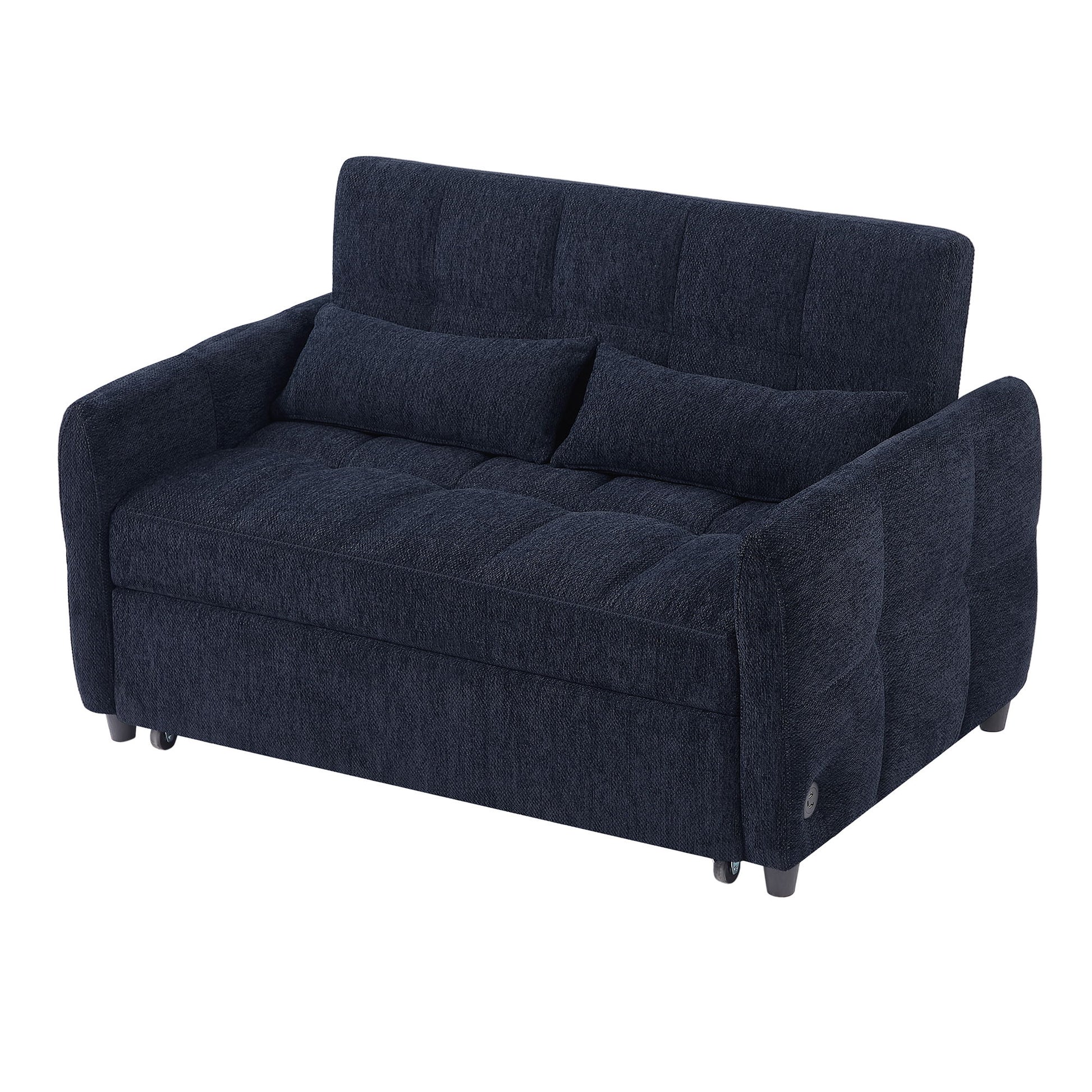 Loveseat Sofa Pull-Out Bed With Adjustable Backrest, 3 USB Ports And 2 Lumbar Pillows For Living Room Hearth and Haven
