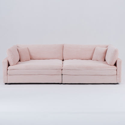 Elegant Corduroy Sofa With Throw Pillows And Backrests Home Essentials