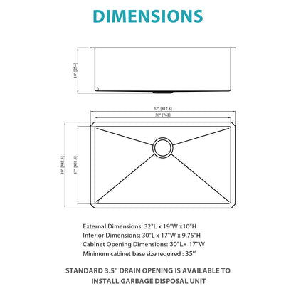 Gold Finish Undermount Stainless Steel Kitchen Sink 32" X 19" 16 Gauge Deep Single Bowl Daily Nest