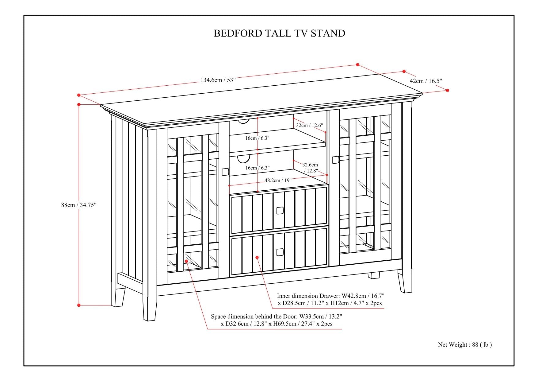 Bedford - Handcrafted Tall TV Media Stand Simpli-Home