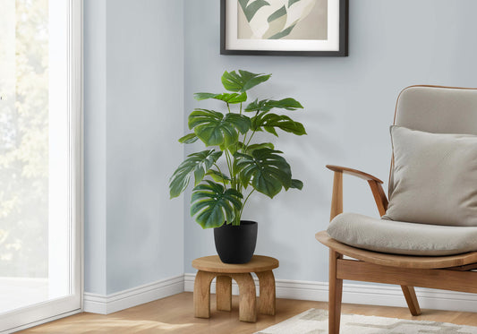 24" Tall, Artificial Plant, Monstera, Indoor, Faux, Fake, Table, Greenery, Potted, Real Touch, Decorative - Green / Black 8th Street