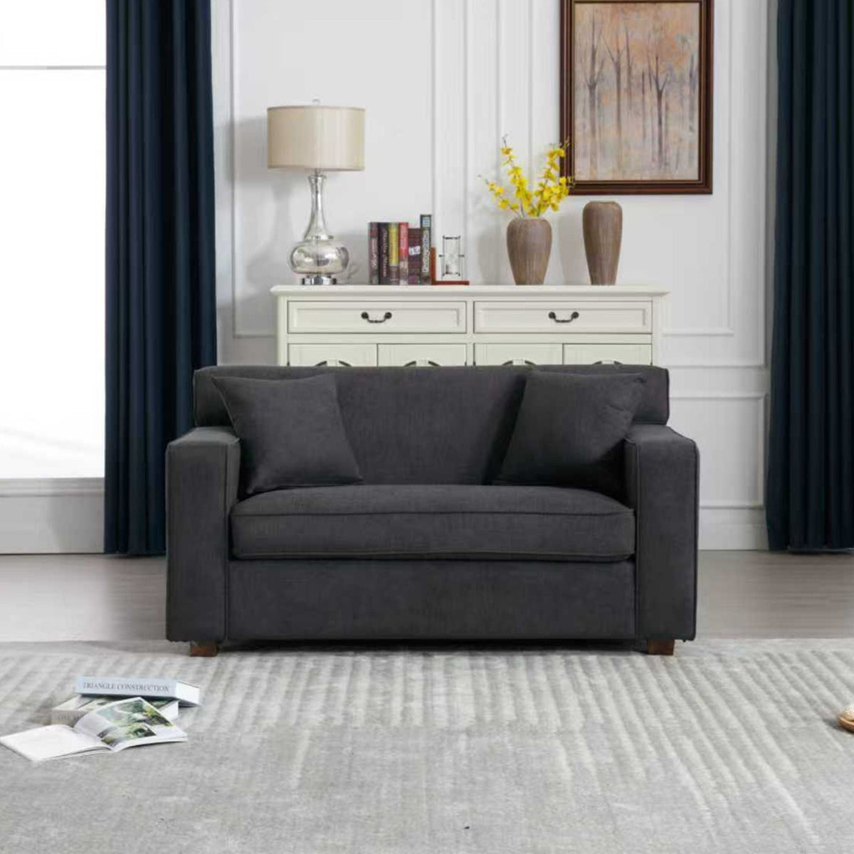 2 In 1 Lounge Chair With 4" Mattress & 2 Throw Pillows - Gray Home Essentials