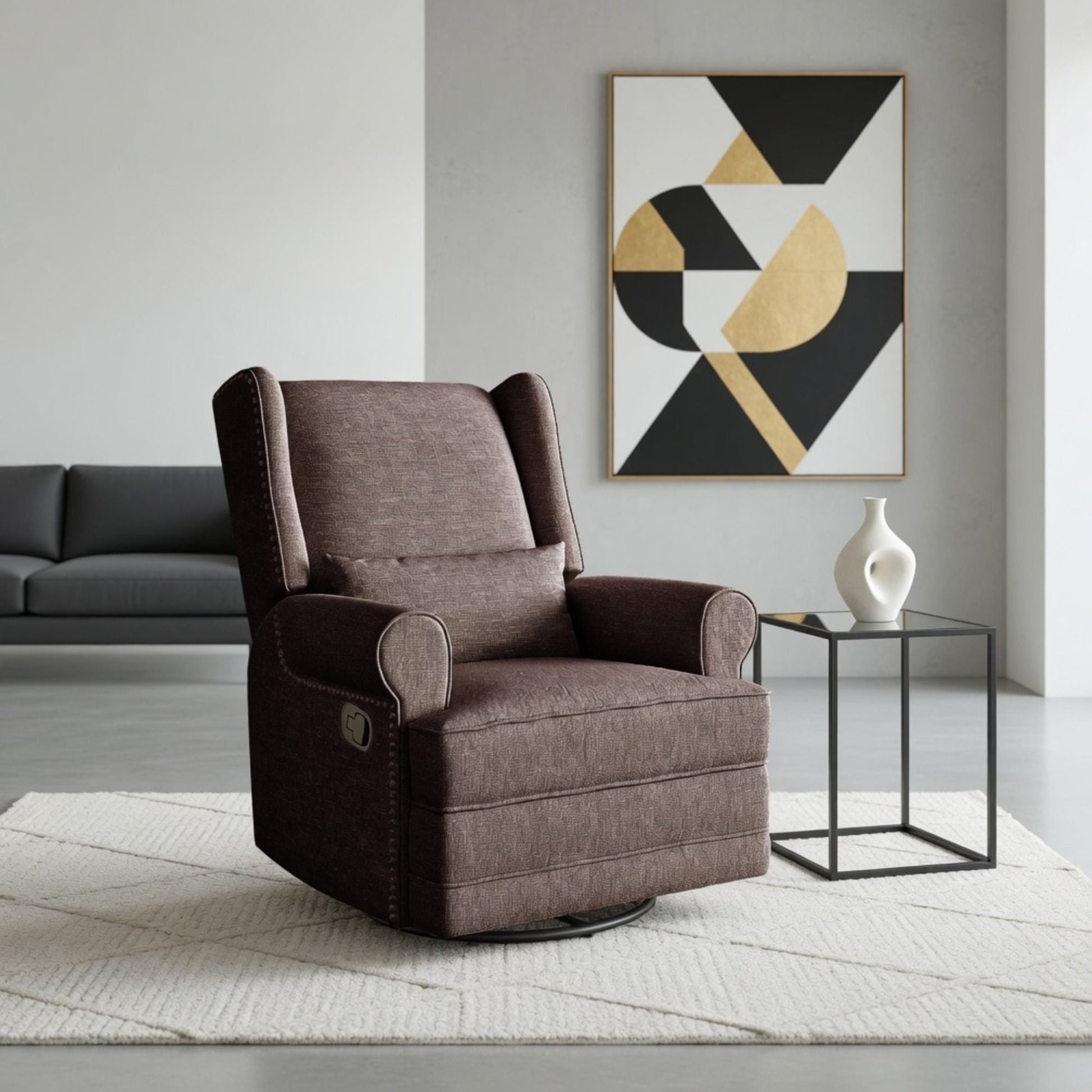 Extra Wide Swivel Recliner Glider Chair With Footrest - Brown Home Essentials