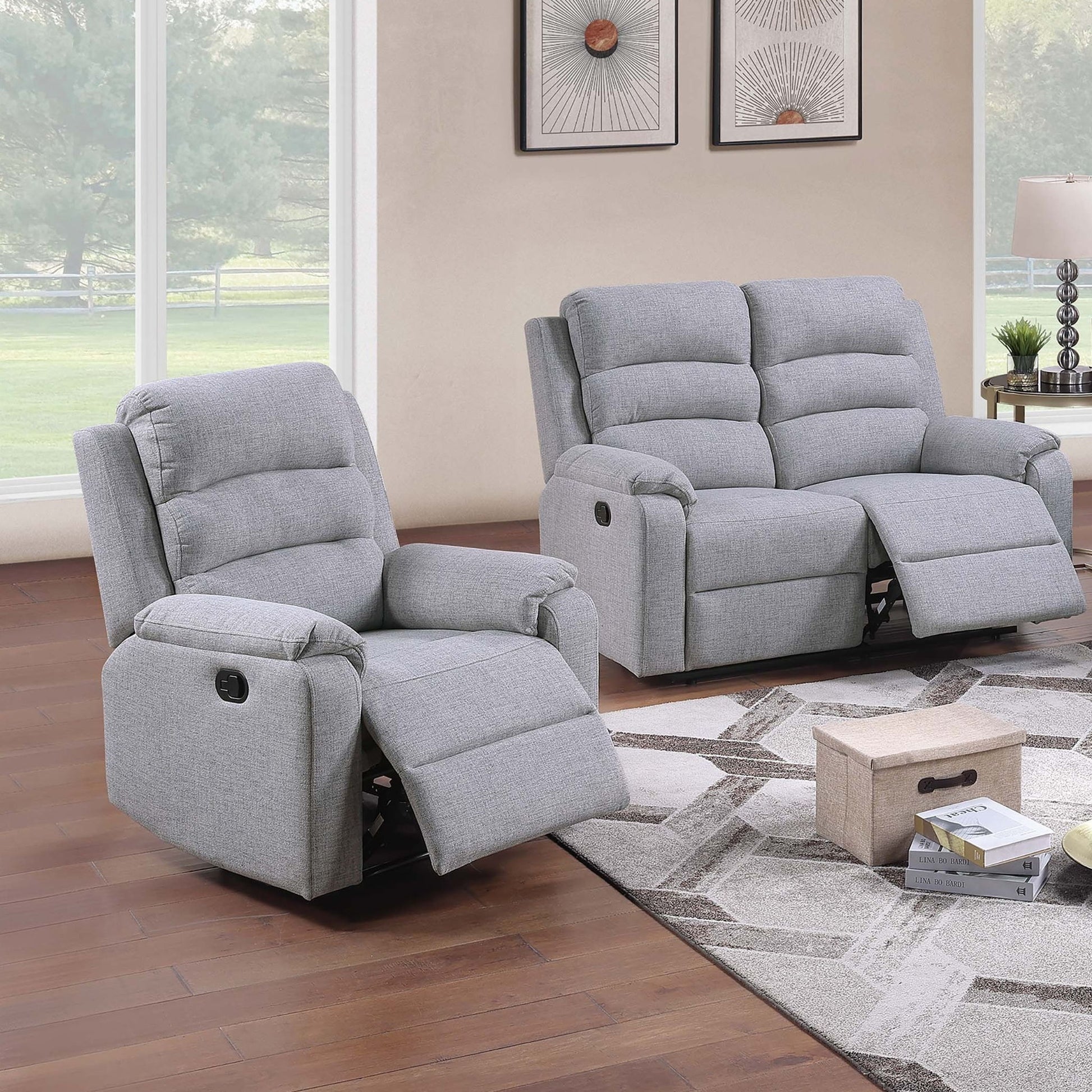 2 Piece Living Room Set With Manual Reclining Loveseat And Recliner Home Essentials