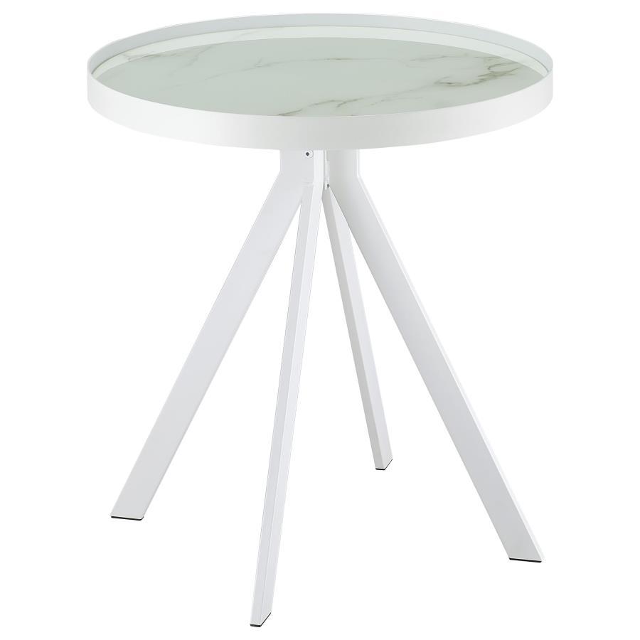 Briggs - Round Marble Printed Glass Top End Side Table Coaster Fine Furniture