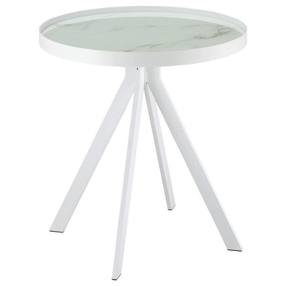 Briggs - Round Marble Printed Glass Top End Side Table Coaster Fine Furniture