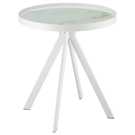 Briggs - Round Marble Printed Glass Top End Side Table Coaster Fine Furniture