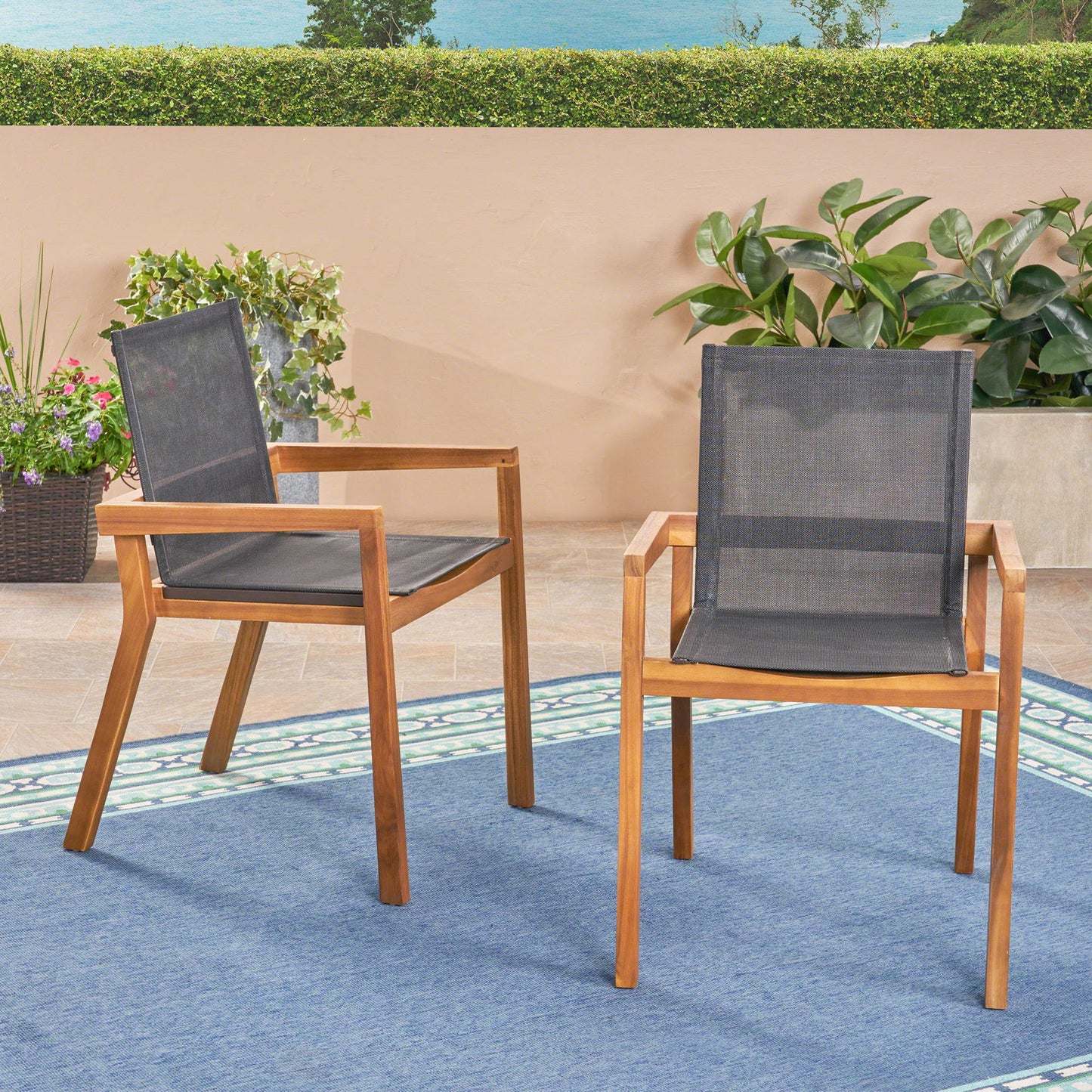 Belfast - Dining Chair With Acacia Wood Frame And Mesh Seating (Set of 2) Noble House