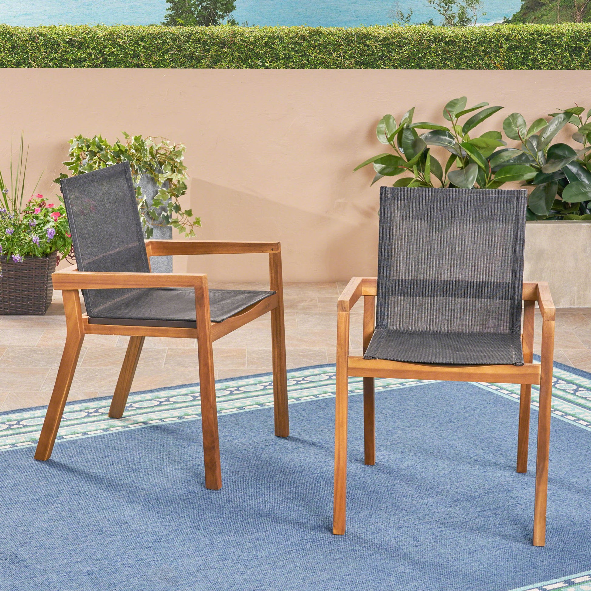 Belfast - Dining Chair With Acacia Wood Frame And Mesh Seating (Set of 2) Noble House