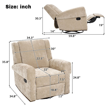 Manual Recliner Chair With Swivel Rocker Function, Dual Recline Angles Noble House