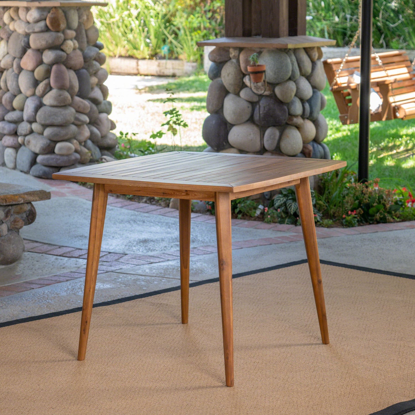 Modern Indoor Square Acacia Wood Dining Table With Toothpick Leg Design Noble House