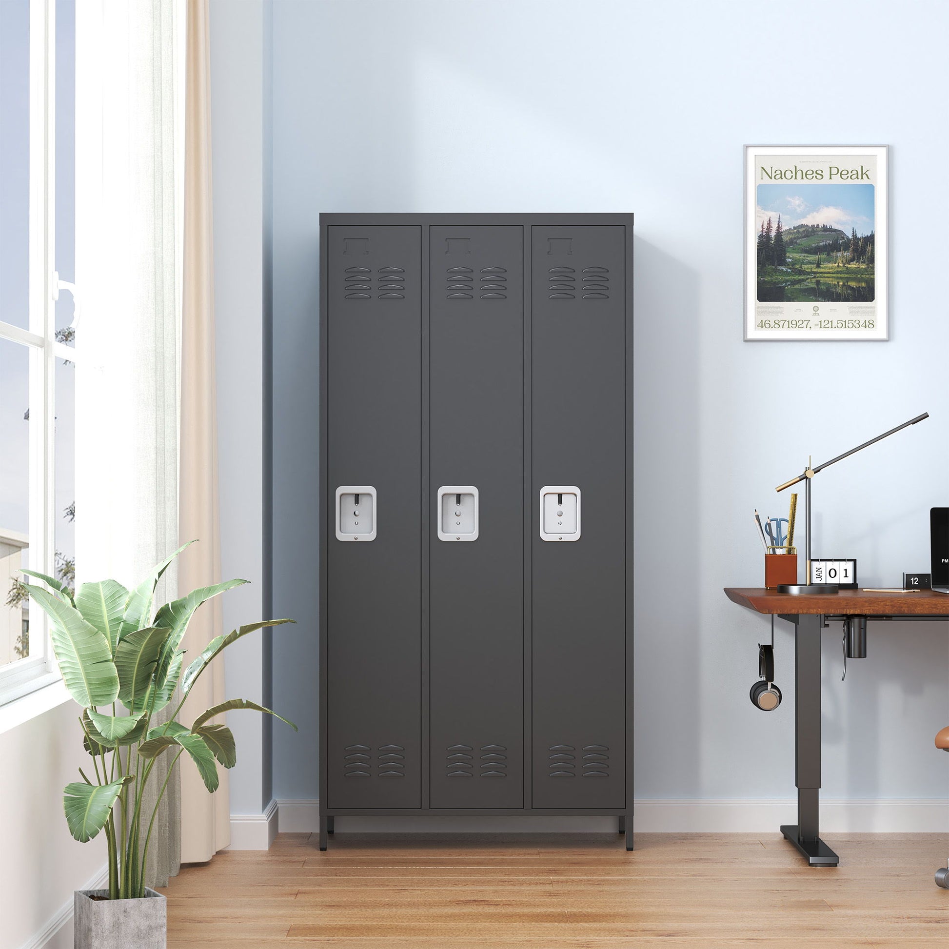 Storage Locker Cabinet With Locks For Employees, Home Gym Office School Garage - Black Home Essentials