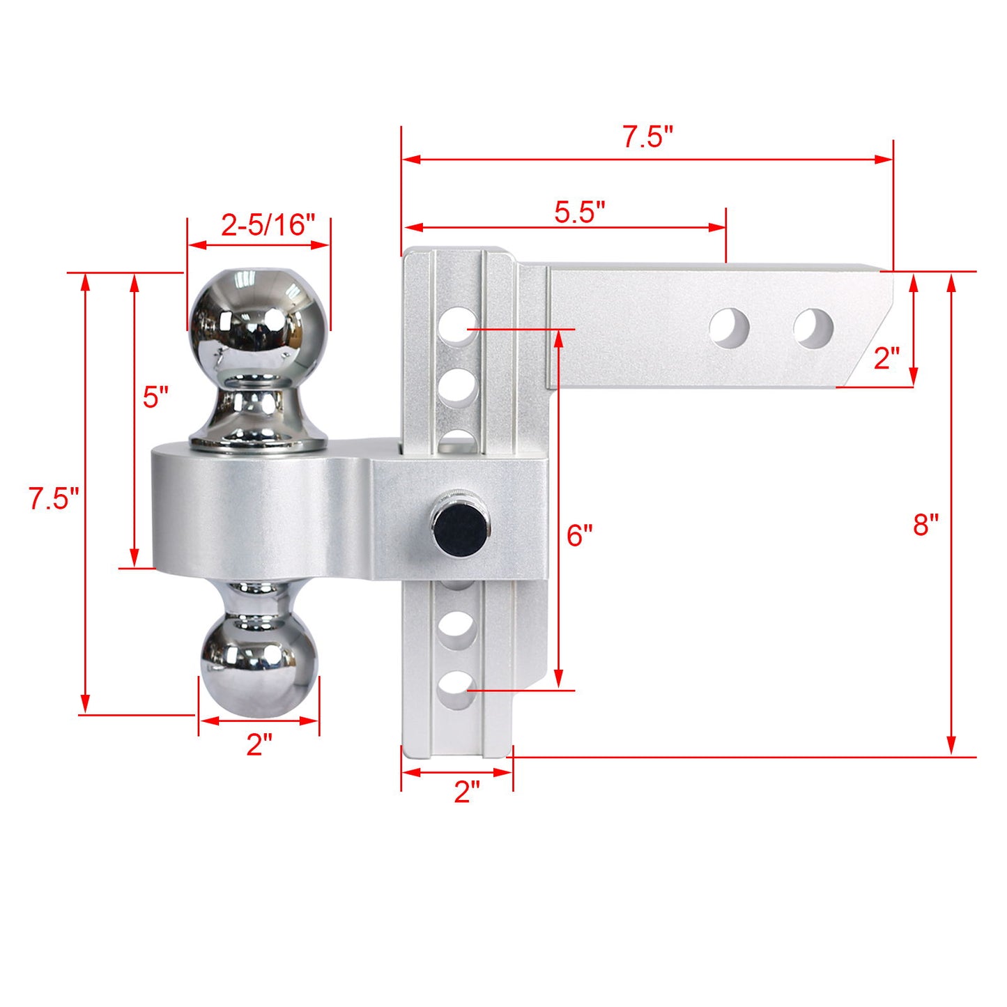 Alu - Adjustable Trailer Drop Hitch With 2" Receiver, 6" Adjustment - Silver Daily Nest