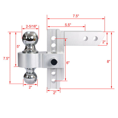 Alu - Adjustable Trailer Drop Hitch With 2" Receiver, 6" Adjustment - Silver Daily Nest